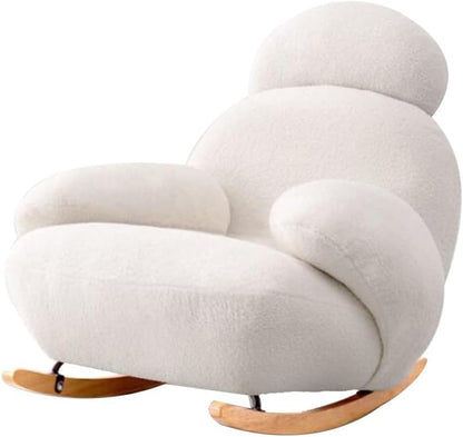 Wiegstoel – Schommelstoel – Fauteuil – Relaxstoel – Loungechair – Crèmekleurige Stof – Ergonomisch Ontwerp – Inclusief Voetenbankje