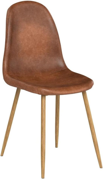 CangLong Set van 4 eetkamerstoelen, retro gestoffeerde keukenstoelen voor keuken, eetkamer, kunstleer loungestoelen met metalen poten, bruin