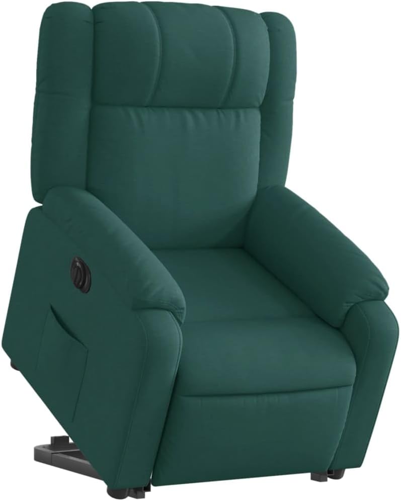 Relaxstoel Met Opstahulp – Elektrische Relaxstoel – TV-Stoel – Ligstoel – Relaxfauteuil – Elektrisch Kantelsysteem – Donkergroene Stof – Automatische Ligfunctie tot 135 Graden