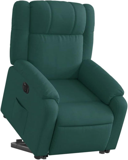 Relaxstoel Met Opstahulp – Elektrische Relaxstoel – TV-Stoel – Ligstoel – Relaxfauteuil – Elektrisch Kantelsysteem – Donkergroene Stof – Automatische Ligfunctie tot 135 Graden