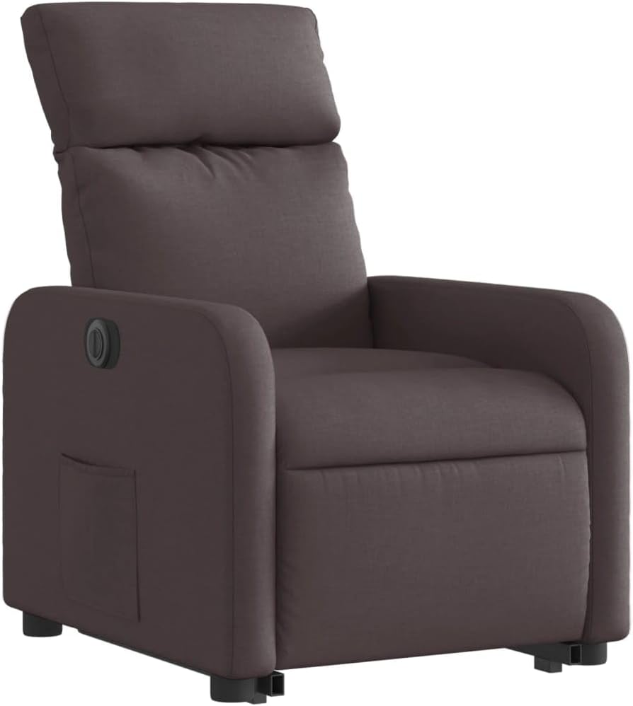 Relaxstoel Elektrisch – Relaxfauteuil – Sta-op Stoel – TV Stoel – Ligstoel – Donkerbruin Stof – Elektrische Opstahulp – Verstelbare Ligfunctie 135°