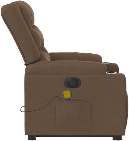 Massagestoel – Elektrische Relaxstoel – Televisiestoel – Ligstoel – Opstahulp – Elektrische Ligfunctie – Bruine Stof – Kantelbaar tot 135°