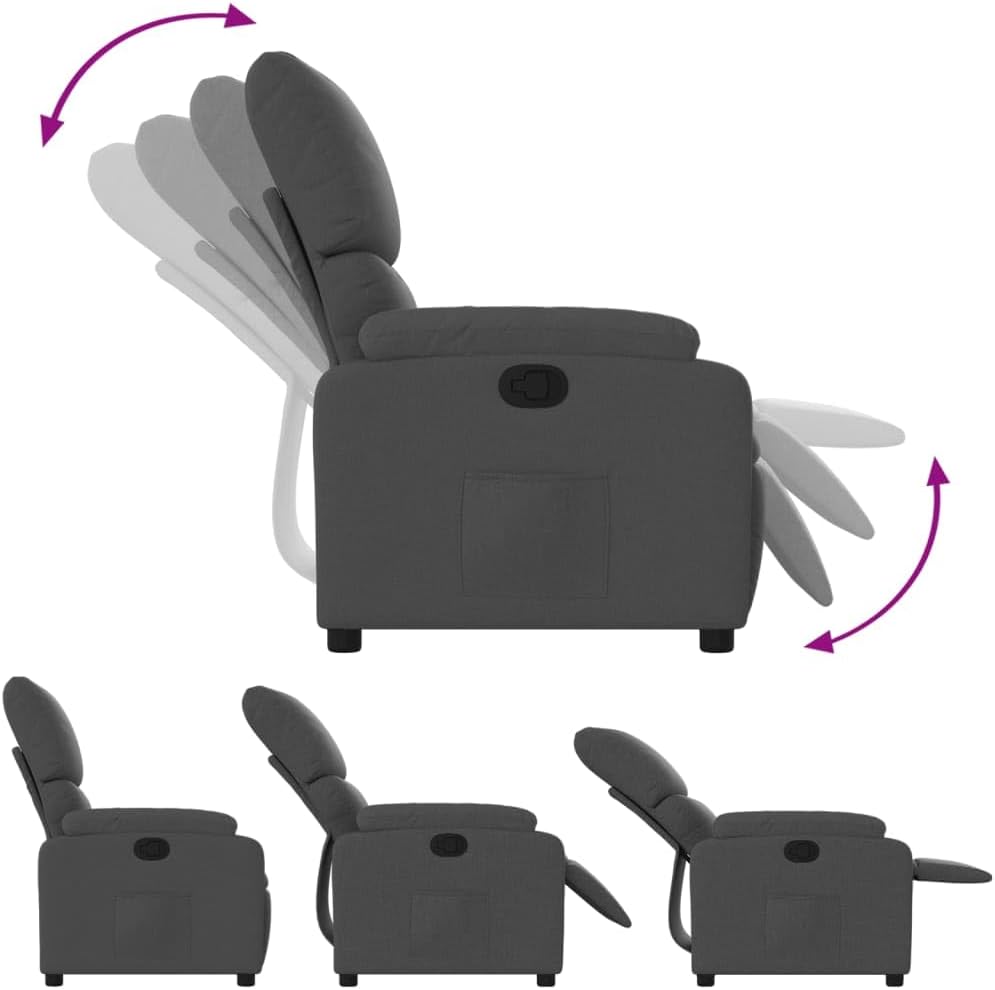 Verstelbare Fauteuil – Relaxfauteuil – Relaxstoel – Armstoel – Leunstoel – Handmatig Verstelbaar Tot 135 Graden – Donkergrijze Duurzame Stof