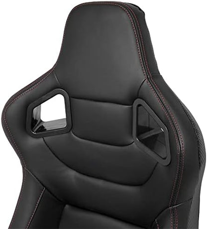 AutoStyle Sportstoel 'RK' - Zwart Kunstleder + Rode stiksels - Dubbelzijdig verstelbare rugleuning - incl. sledes