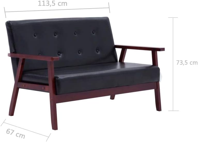 Festnight 2 Seater Sofa, Loungesofa Living Room Sofa, Upholstered Sofa, Lounge Sofa Seating, Sofa Bed, Futon Bed, Sofa, Lounge Sofa Upholstered Sofa, Black Faux Leather, 113.5 x 67 x 73.5 cm - QUORE