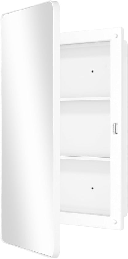 Fundin Kunststof spiegelkast met ronde hoekdeur, verzonken en opbouwmontage, wit, 40 x 61 cm