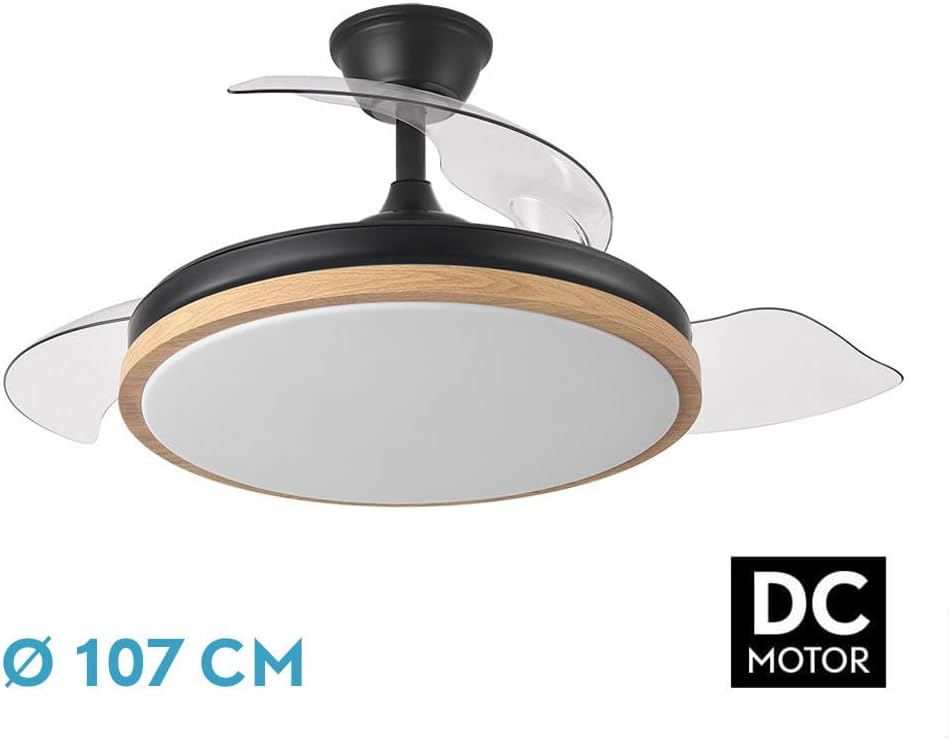 Ventilator EVROS L zwart met DC-motor en FABRILAMPintrekbare bladen