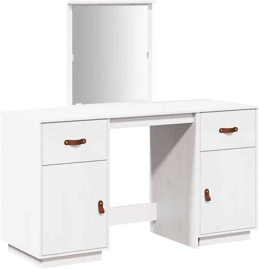 vidaXL Dressing table set with mirror solid pine wood white