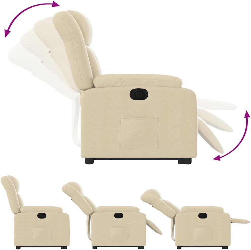 Relaxstoel Met Opstahulp – Elektrische Relaxstoel – Tv-Stoel Met Ligfunctie – Enkele Ligstoel – Relaxstoel Voor Woonkamer – Crèmestof Bekleding – Elektrisch Kantelsysteem – Max 135° Ligfunctie