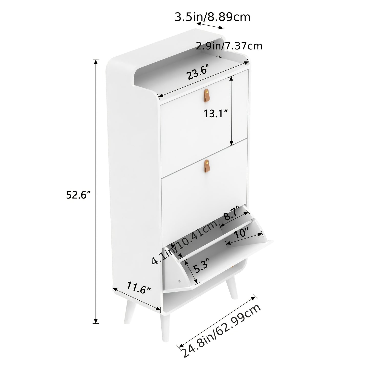 Schoenenkast – Schoenenrek – Schoenenopberger – Halmeubel – Schoenenbank – Wit – 3 Klepdeuren – Verstelbare Verwijderbare Planken