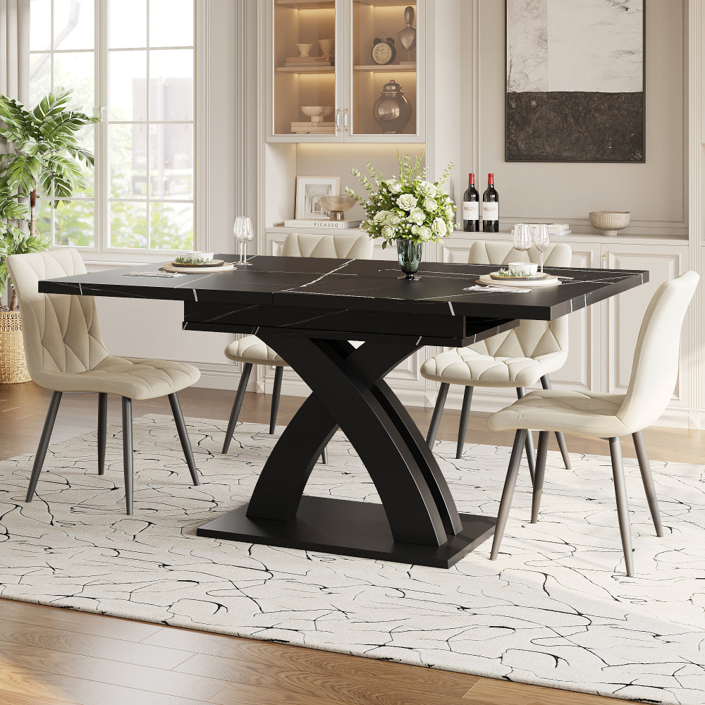 Eettafel – Uitklaptafel – Keukentafel – Tafel – Uitschuifbare Tafel – Mat Zwart – Moderne Ruimtebesparende Ontwerp – Geschikt Voor 6 Personen – Duurzaam Niet-Houten Materiaal