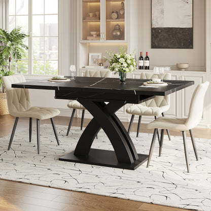 Eettafel – Uitklaptafel – Keukentafel – Tafel – Uitschuifbare Tafel – Mat Zwart – Moderne Ruimtebesparende Ontwerp – Geschikt Voor 6 Personen – Duurzaam Niet-Houten Materiaal