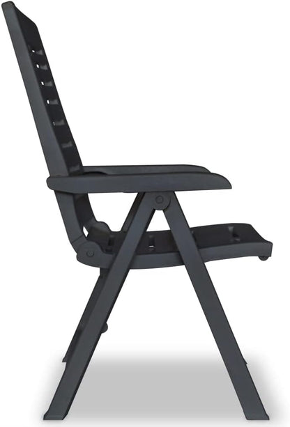 Tuinstoel – Tuinstoelen – Buitenstoel – Relaxstoel – Verstelbare Rugleuning – Weerbestendig Kunststof – Set van 2 – Antraciet – Inklapbaar – 60x61x108 cm