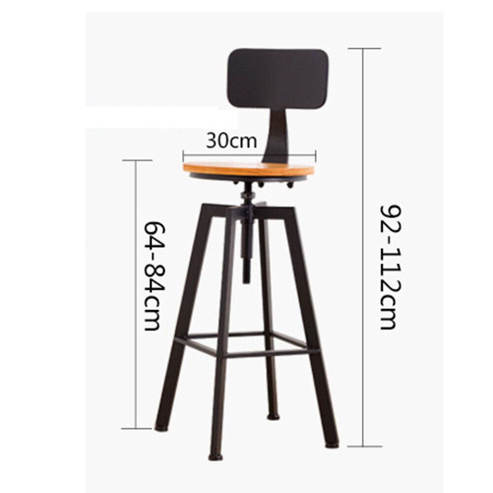 Barkrukken – Barstoelen – Keukenkrukken – Stoel Voor Keukeneiland – Industriële Barkrukken Zwart – Verstelbare Zithoogte 64-84 cm – Draaibaar Met Voetensteun – Set Van 2