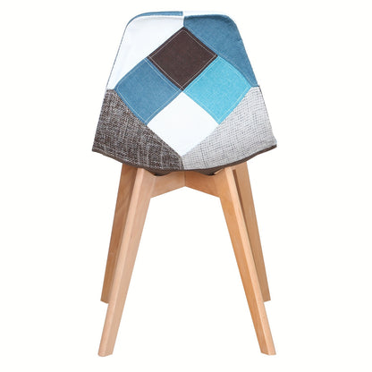 Eetkamerstoelen – Stoelen – Dinerset – Keukenstoelen – Zwarte Stoelen – Blauw Patchwork – Scandinavisch Design – Ergonomisch – Massief Beukenhout – Onderhoudsvriendelijk