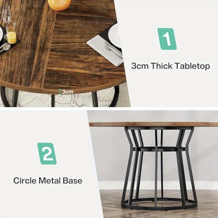 Ronde Eettafel – Rond Eetkamertafel – Houten Keukentafel – Ronde Tafel – Eetkamertafel 4 Personen – Metalen Onderstel – 120 cm Diameter – Duurzaam Spaanplaat Tafelblad