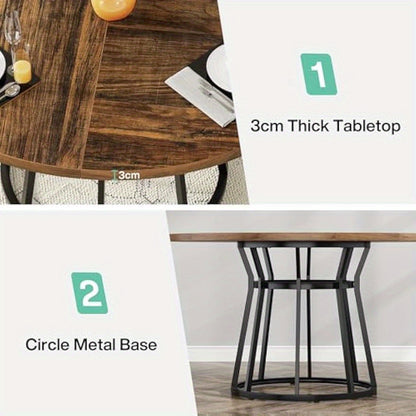 Ronde Eettafel – Keukentafel – Tafeltje – Tafel Voor 4 Personen – Bruin Metaal Frame – Diameter 120 cm – Verstelbare Pootjes – Duurzaam MDF