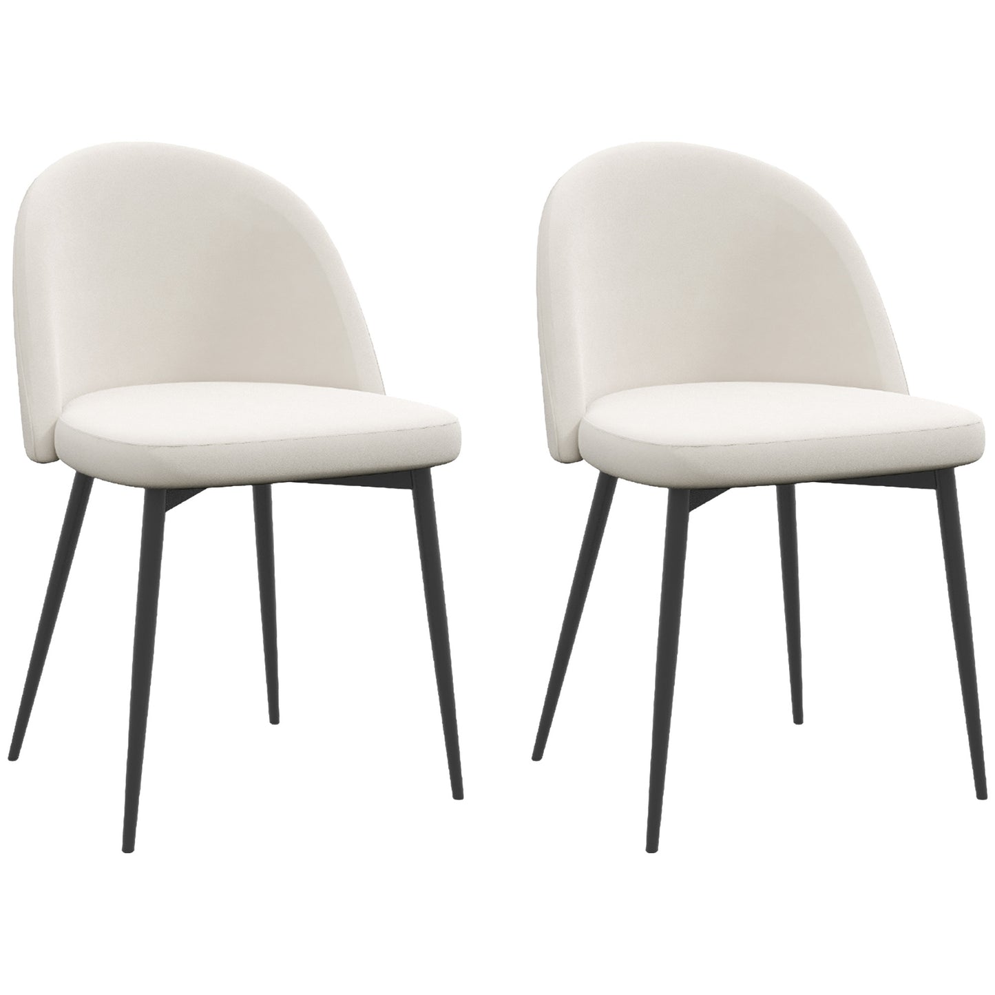 HOMCOM Set of 2 Dining Chairs Scandinavian Velvet Padded Kitchen Chair with Thin Metal Legs, for Living Room, Dining Room, Cream