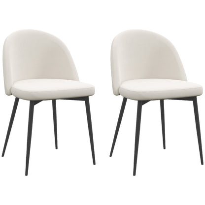 HOMCOM Set of 2 Dining Chairs Scandinavian Velvet Padded Kitchen Chair with Thin Metal Legs, for Living Room, Dining Room, Cream