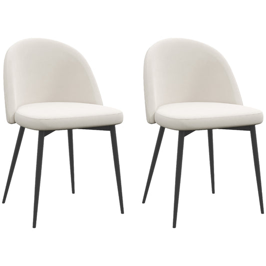 HOMCOM Set of 2 Dining Chairs Scandinavian Velvet Padded Kitchen Chair with Thin Metal Legs, for Living Room, Dining Room, Cream