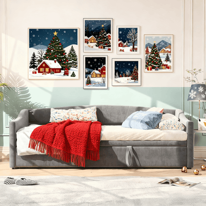 Slaapbank – Bedbank – Logeerbed – Sofa met slaapfunctie – Tweepersoonsbed – Fluwelen bekleding – 90x200 cm – Houten lattenbodem – Eenvoudige montage