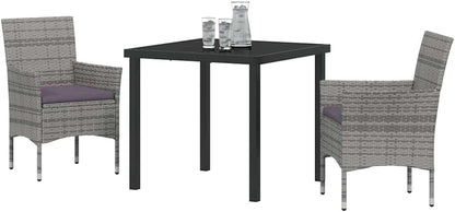 vidaXL 3 Piece Garden Dining Set Grey Poly Rattan - QUORE