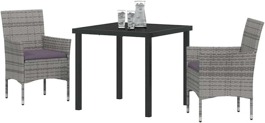 vidaXL 3 Piece Garden Dining Set Grey Poly Rattan - QUORE