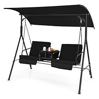 Schommelbank - Schommelbanken - Tuinschommel - Hangbank - 3 Persoons - met Verstelbaar Zonneluifel - 528 kg Draagkracht - Tuinmeubelen - Weerbestendig Staal - Outdoor - Swing Stoel - voor Balkon - Tuin of Terras - Zwart