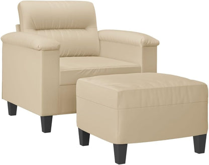 Fauteuil met kruk crème 60 cm microvezelweefsel gestoffeerde stoel relaxstoel met dik gevoerde zitting en robuust frame voor woonkamer en ontspanning