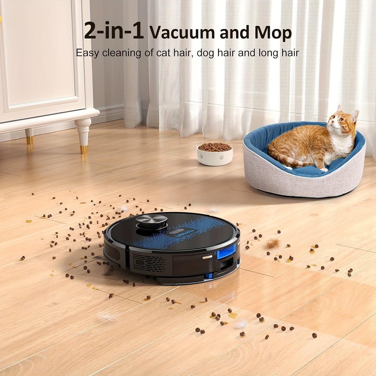 Robotstofzuiger – Robotvacuum – Dweilrobot – Stofzuigrobot – Slimme Robot – 4000Pa Zuigkracht – 150 Minuten Gebruikstijd – 24 No-Go Zones – Stil 56dB