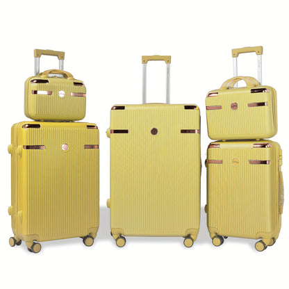 Kofferset – Reisbagage – Reiskoffers – Trolley – Handbagage – Geel – 5-delige set 12-28 inch – Duurzame ABS-behuizing – Combicijferslot & Spinnerwielen