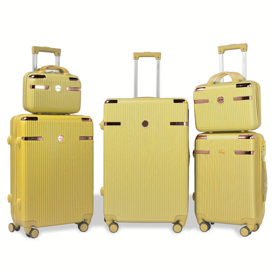 Kofferset – Reisbagage – Reiskoffers – Trolley – Handbagage – Geel – 5-delige set 12-28 inch – Duurzame ABS-behuizing – Combicijferslot & Spinnerwielen
