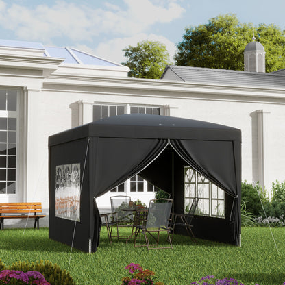Outsunny Canopy Tent Pop-Up Folding 3 X 3M 4 Removable Walls + Black Carry Bag