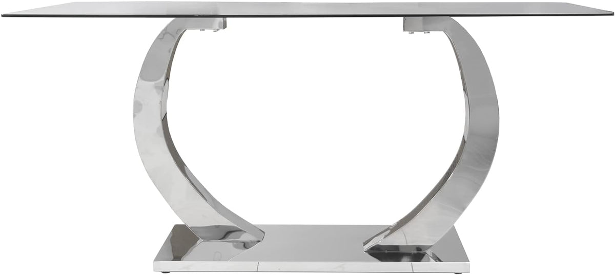 DRW Rechthoekige eettafel van metaal en glas in transparant en chroom 160 x 90 x 75 cm
