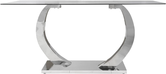 DRW Rechthoekige eettafel van metaal en glas in transparant en chroom 160 x 90 x 75 cm