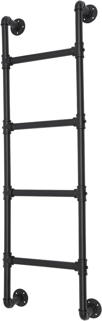 4-Treed Bunk Bed Ladder, 1.25×0.46m Muurmontage voor Kelderraam, Zwart Smeedijzeren Industrieel Pijp Stap Belasting 149.7kg, Binnen Buiten Metaal voor Zolder Loft Slaapzaal RV Dek Muur