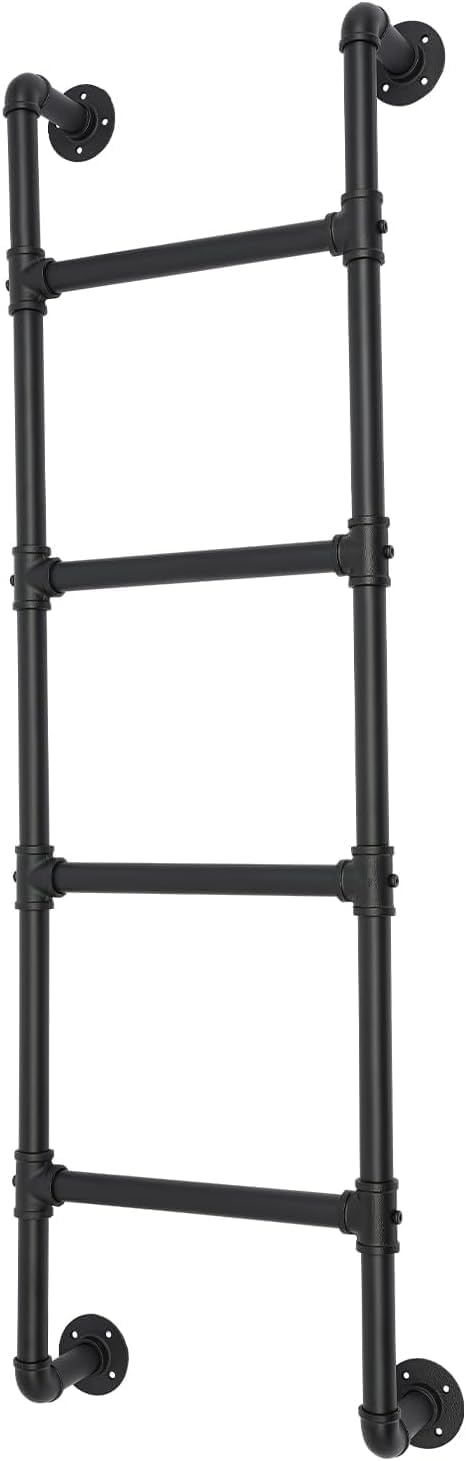 4-Treed Bunk Bed Ladder, 1.25×0.46m Muurmontage voor Kelderraam, Zwart Smeedijzeren Industrieel Pijp Stap Belasting 149.7kg, Binnen Buiten Metaal voor Zolder Loft Slaapzaal RV Dek Muur
