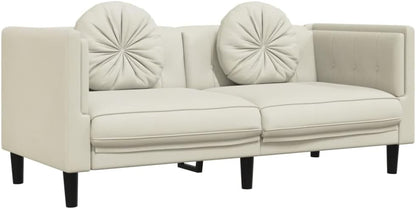 vidaXL 2 and 3 Seater Sofa Set with Cushions, Velvet Cream, Loveseat, 2 Seater Sofa, 3 Seater Sofa, 173 x 77 x 70 cm (2 Seater) + 193 x 77 x 70 cm (3 Seater Sofa) - QUORE