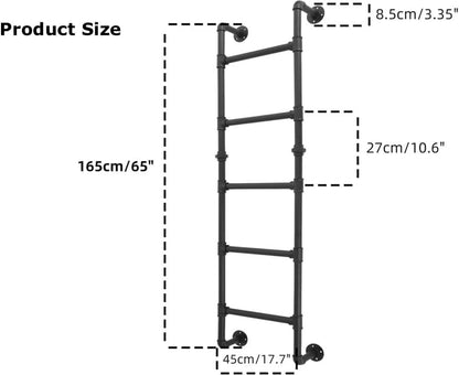 5-Treedage Stapelbedladder, 1,65×0,46M Muurmontage Kelderraamput Egress, Zwart Smeedijzeren Industriële Pijp Stap Belastingen 150kg, Binnen Buiten Metaal voor Zolder Loft Slaapzaal RV Dek Muur(1,65M