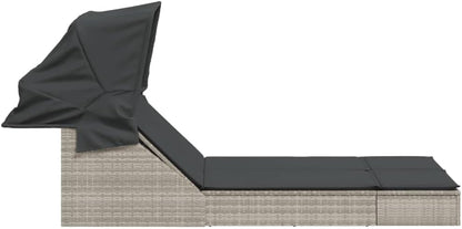 Outdoor Lounger with Retractable Hood and Washable Padded Cushions, Adjustable Backrest, 2 Positions, Durable PE Rattan, Garden Patio - QUORE