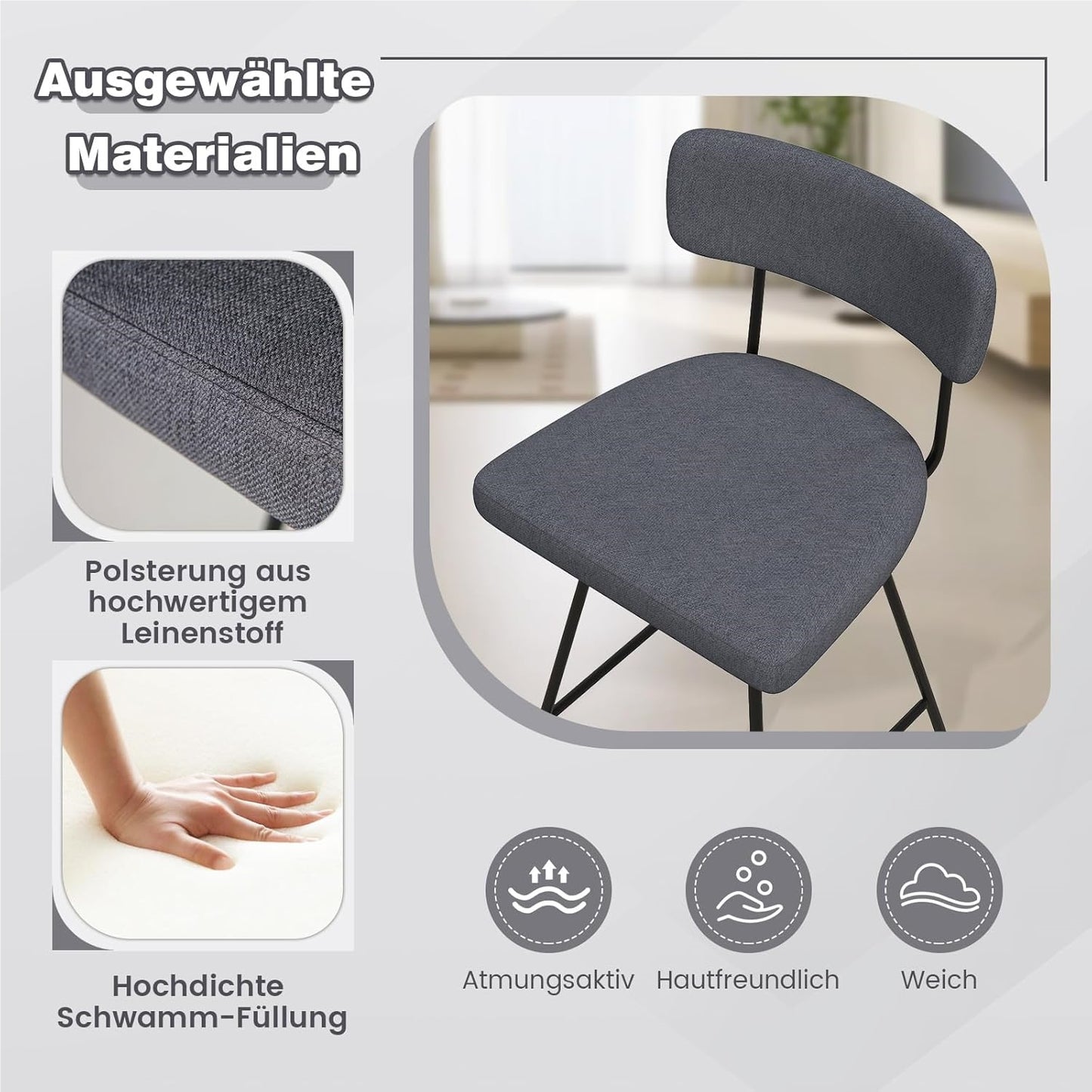 Barstoel – Barkruk – Barstoel Kruk – Barkrukken Set – Keukenstoel – Draaibaar – Zithoogte 63,5 cm – Gestoffeerd Met Rugleuning