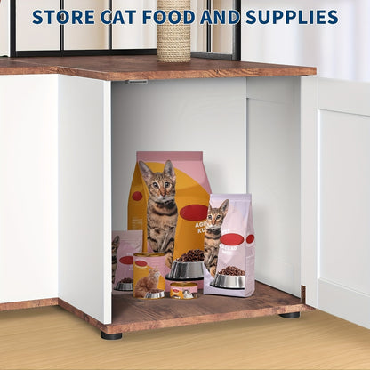 Kattenboom – Krabpaal – Kattenmeubel – Klimelement – Kattenhuis – 2-in-1 Ontwerp Met Verborgen Kattenbak – Ruime Speel- en Klimniveaus – Houten Constructie – Geurcontrole – Voor Grote Binnenkatten – 124 cm Hoog