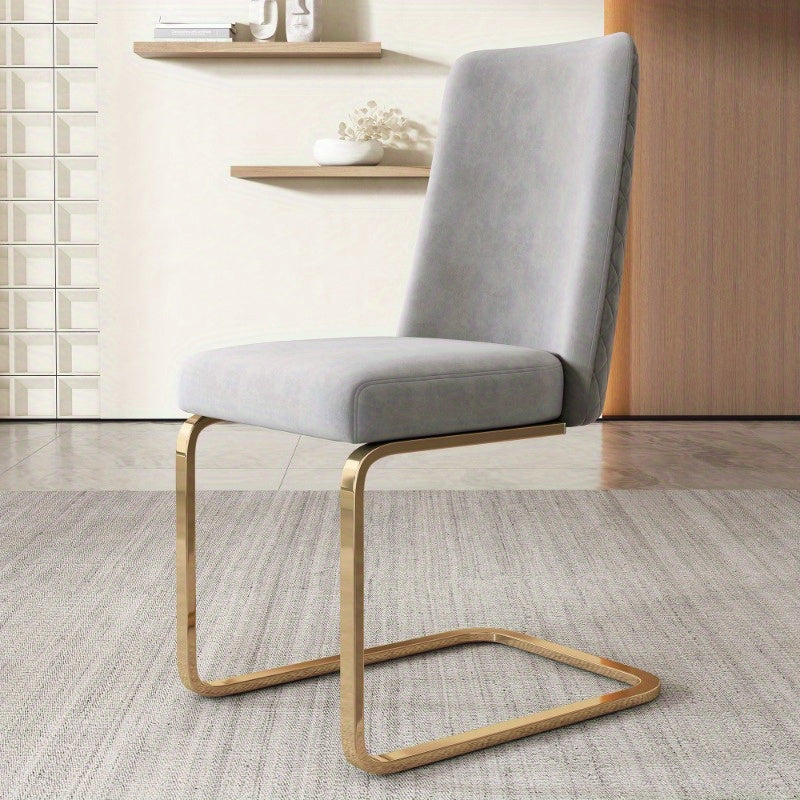 Eetkamerstoel – Stoel – Dining Chair – Lounge Stoel – Woonkamerstoel – 2 Stuks – Luxe Grijs – Diamant Rugdesign – Gouden Metalen Poten – Comfortabel – Modern Design