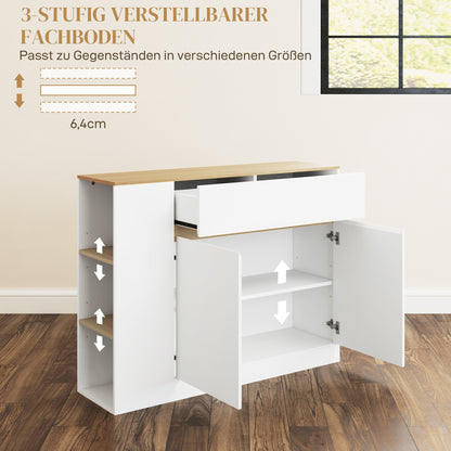 Dressoir – Opbergkast – Sideboard – Kast – Ladekast – Wit Gelakt – Verstelbare Planken – Tip-Over Bescherming – 105x30x81,5 cm