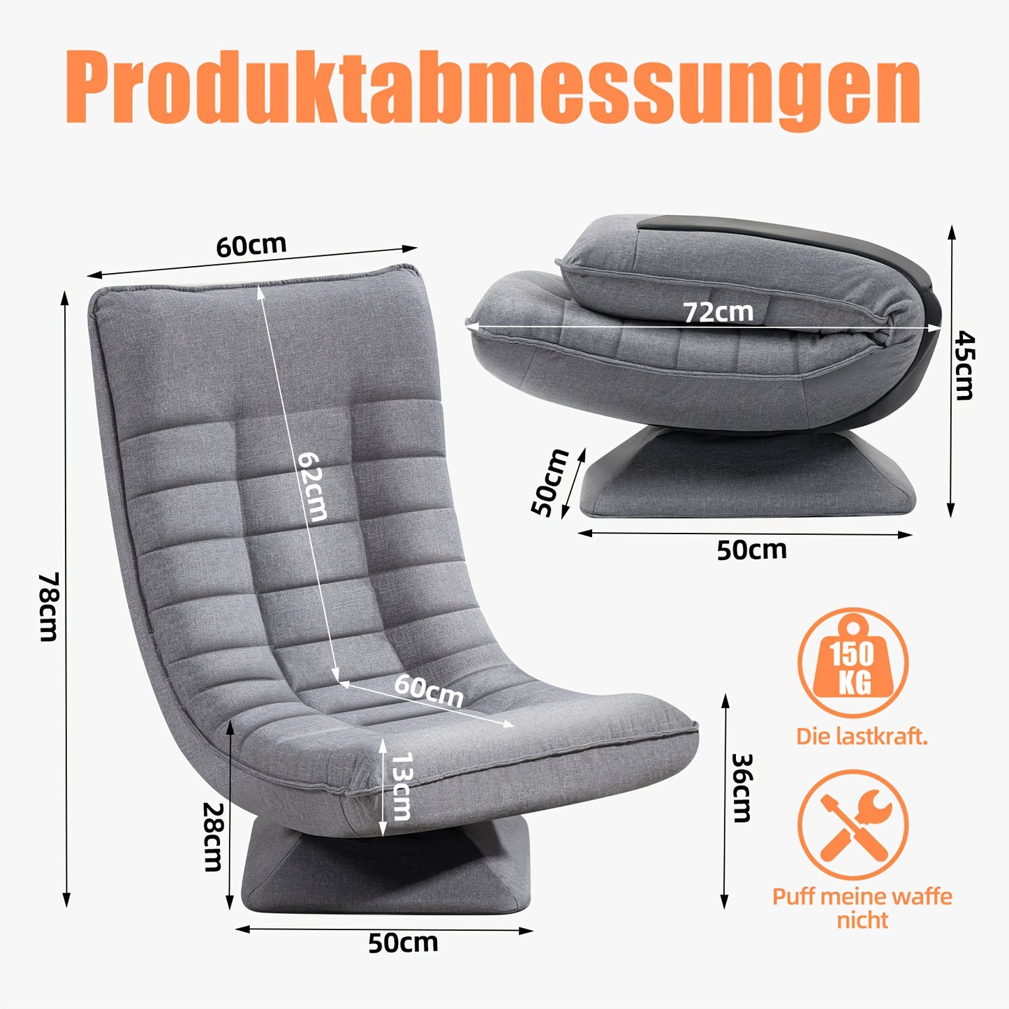 Ergonomische Lounge Stoel – Relaxstoel – Recliner – Tuinstoel – Leunstoel – Verstelbare Rugleuning – Duurzame Polyurethaan Stof – 5-Posities Recline – Grijs