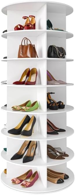 360° Draaibare Schoenenkast Wit – Schoenenrek – Schoenen Organizer – Opbergkast – Schoenentoren – 7 Lagen – Tot 28 Paar