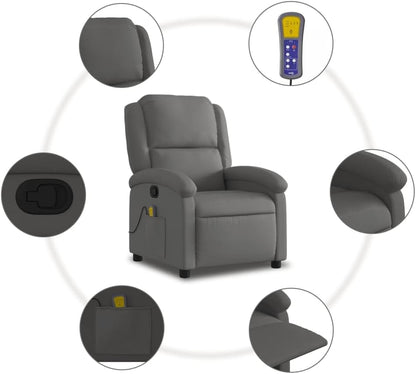 Massagestoel – Relaxstoel – TV-Stoel – Ligstoel – Enkele Stoel – Echt Leer – Handmatig Kantelsysteem – 6-Punts Vibratiemassage – Stijlvol Grijs
