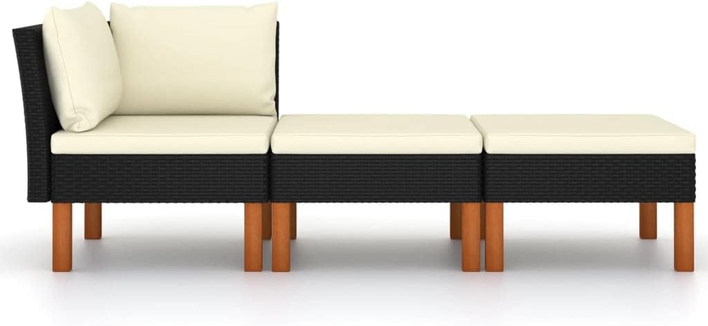 vidaXL 3-piece Lounge set poly rattan and solid eucalyptus wood - QUORE