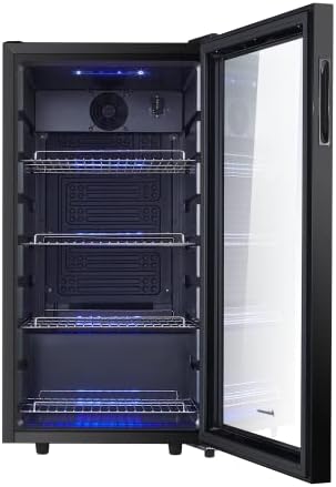 Kalamera KRC-86GE Beverage Refrigerator, Beer Fridge with Touch Control Panel, 3-18°C Cooling Zone, Bottle Refrigerator, 86 Litres, Blue LED Interior Light, 41 dB - QUORE