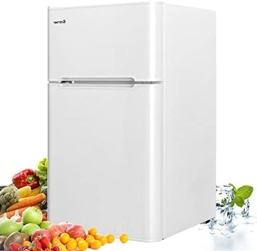 FANTASK 90 l refrigerator with 27 l freezer compartment, fridge-freezer, standalone refrigerator, freezer, mini fridge (white) [energy class E] - QUORE